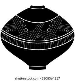 African ethnic vase silhouette. African, American, tribal, aztec style. Black vector hand drawn illustration isolated on white. Simple flat style