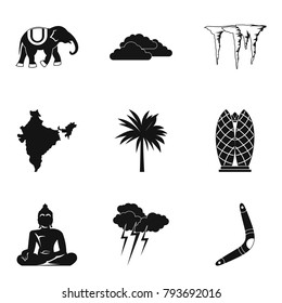 African exotic icons set. Simple set of 9 african exotic vector icons for web isolated on white background
