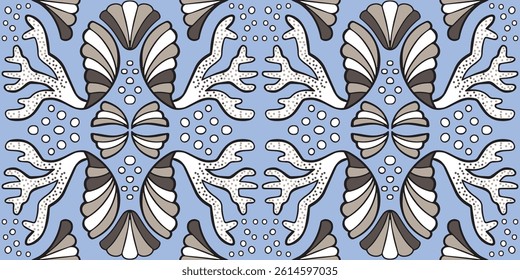 African fabric blue ocean color pattern. seamless beautiful Kitenge, chitenge,Ankara style. fashion design. Coral pearl sea fabric motif. Ankara prints, African wax prints