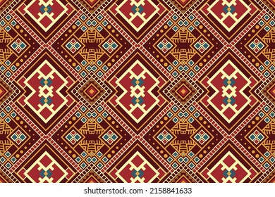 African fabric patterns. Ethnic boho pattern with geometric in bright colors. Design for carpet, wallpaper, clothing, wrapping, batik, fabric, Vector illustration embroidery style in Ethnic themes. 