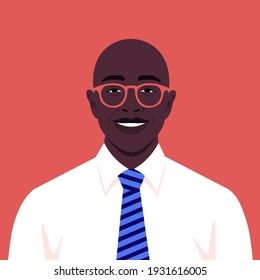 An African Man’s Face. An Avatar Of A Happy Businessman. A Young Politician Smiles. Vector Flat Illustration