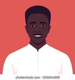 An African Man’s Face. An Avatar Of A Happy Student. A Young Politician Smiles. Vector Flat Illustration