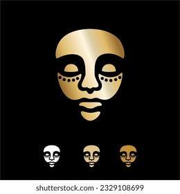 African face icon with gold gradient. Vector logo idea with separated layers.