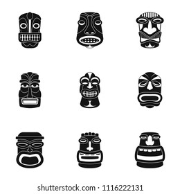 African face icons set. Simple set of 9 african face vector icons for web isolated on white background