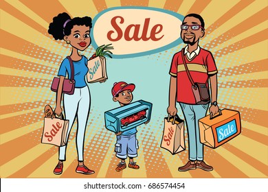 African family dad mom and son with shopping on sale