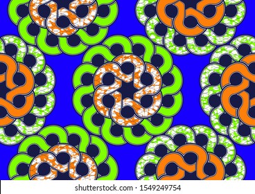 african fashion seamless pattern ornament in vibrant colours., picture art and abstract on blue background, vector illustration file EPS10. 