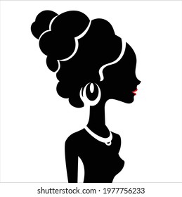 African fashion woman silhouette with red lips vector isolated