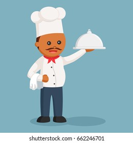 african fat chef with platter