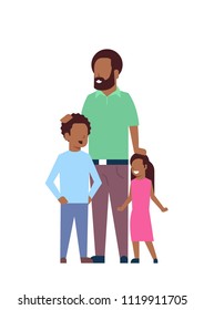 african father beard son and daughter full length avatar on white background, successful family concept, flat cartoon vector illustration