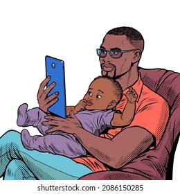 african Father and child, homework and fatherhood. Love and care