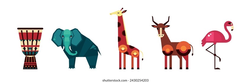 African Fauna and Safari Geometric Design Animal Vector Set