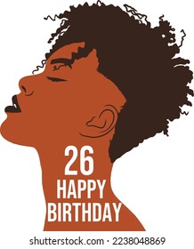 African female face. Beautiful dark-skinned female face. Black lives matter. Black girl with short hair. Black woman with short hair. Wishing happy 26 year anniversary.