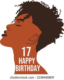 African female face. Beautiful dark-skinned female face. Black lives matter. Black girl with short hair. Black woman with short hair. Wishing happy 17 year anniversary.