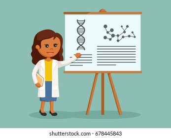 african female scientist explaining her work