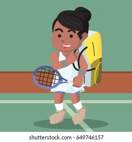 african female tennis player walking with her bag