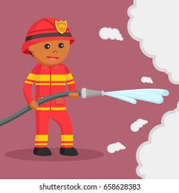 african firefighter use water hose