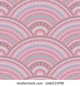 African fish scale patchwork vector seamless pattern. Ethnic motifs boho repeating geometry. South african folk circle mandala elements seamless geometric pattern.