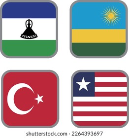 African flag icon vector material set,Liberia,Turkey,Rwanda,Lesotho