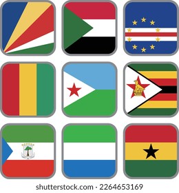 African flag icon vector material set,Seychelles,Sudan,Cape Verde,Guinea,Djibouti,Zimbabwe,Equatorial Guinea,Sierra Leone,Ghana