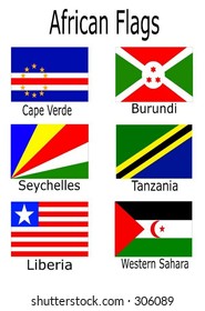 African Flags - Cape Verde, Burundi, Seychelles, Tanzania, Liberia, Western Sahara