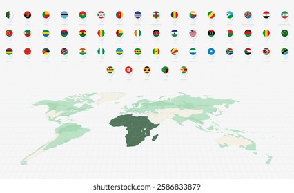 African Flags Collection, Blue pin icon design. Minimalist African Flags and World Map Representation. Vector Collection.