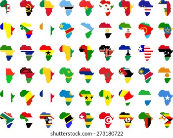 african flags and continent collection - vector
