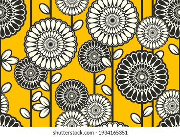 African flower fabric pattern, picture art and abstract background.