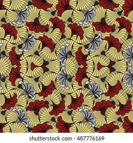 African flowers for texture. backgroundÂ  yellow and burgundy. seamless pattern.