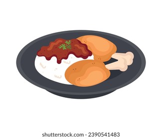 african food chicken and rice illustration isolated