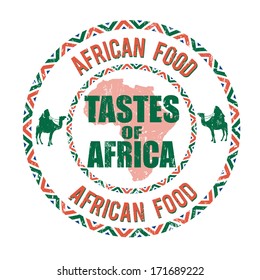 African Food, Tastes Of Africa Grunge Rubber Stamp On White, Vector Illustration