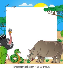 African frame with animals 03 - vector illustration.