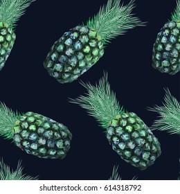 African fruits, colorful pineapples on dark background, seamless pattern, low poly style, vector