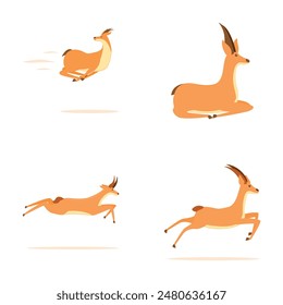 African gazelle icons set cartoon vector. Wild black tailed gazelle. Cartoon character