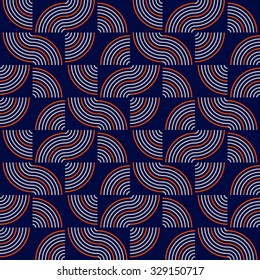 African geo shapes pattern. Modern tribal seamless background on dark blue background.