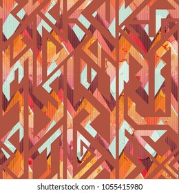African geometric seamless pattern with grunge effect