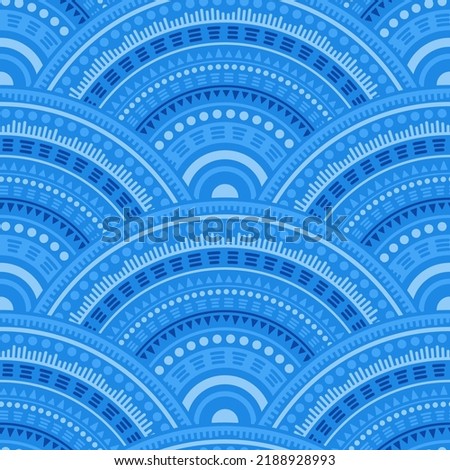 African geometric shapes embroidery vector seamless pattern. Folk motifs vintage repeating scallops. South african ethnic round medallion circles seamless geometric pattern.