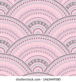 African geometric shapes fabric print vector seamless pattern. Ethnic motifs bohemian repeating geometry. South african folk overlapping circular shapes seamless geometric pattern.