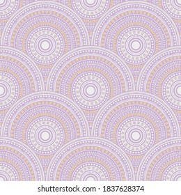 African geometric shapes wallpaper design vector seamless pattern. Tribal motifs abstract repeating scallops. South african folk medallion concentric shapes seamless geometric pattern.