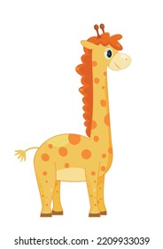 African giraffe concept. Tall spotted animal. Toy or mascot. Sticker for social networks and messengers. Zoo, wild life, fauna and outdoor. Poster or banner. Cartoon flat vector illustration