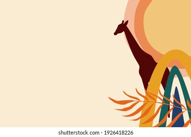 Fondo del patrón de la jirafa africana. Silueta de jirafa para el afiche de la agencia de viajes de diseño, invitación para fiestas de cumpleaños, tarjeta de saludo, póster de la tienda de souvenirs, etc