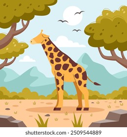 African giraffe walking on the savanna vector illustration