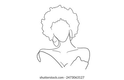 African girl continuous line art drawing isolated on white background. Fashion woman. Vector illustration