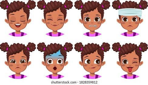  African girl with different facial expression set Vector