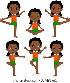 African girl with dreadlocks doin morning work-out. Vector cartoon illustration