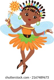 African girl in flower dress. Magic fairy character