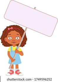 African Girl holding banner. Vector illustration