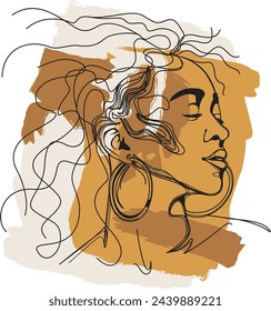 african girl line drawing vector illustration with earthtones wall art or tshirt