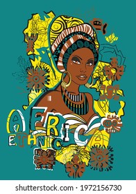 African girl. Print on a T-shirt or dress. Vector illustration.