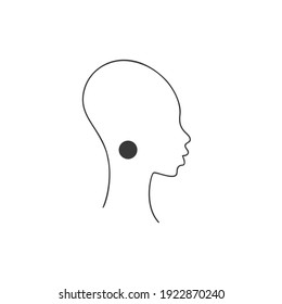 African girl profile bald head and big round earrings, Continuous one line drawing, Abstract non-binary fashion illustration single line, Afro teenage face minimalist black and white contemporary art