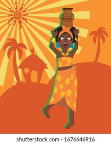 African girl strolling with vase on her head